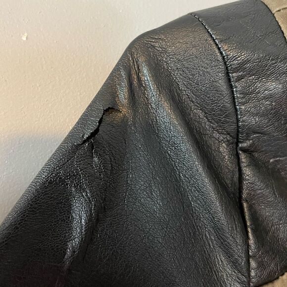 H&M Mixed Media Jacket Faux Leather & Army Green | SZ 2 - Picture 11 of 12